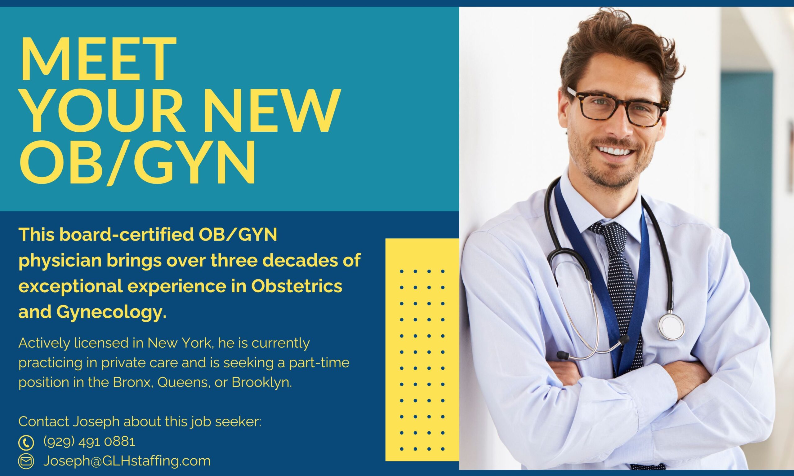 Seasoned OB/GYN Available for Part-Time Opportunities in NYC